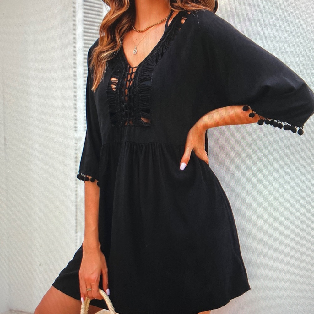 Black Crochet Trim Dress